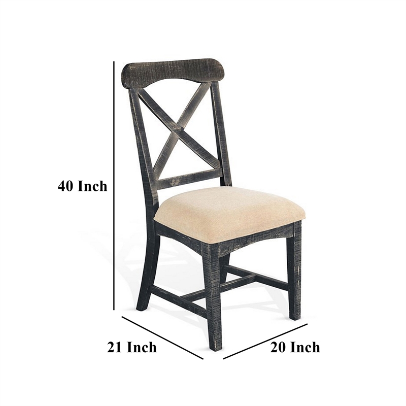 Rena Dining Chair Set of 2- X-Back Design- White- Black Mahogany Wood