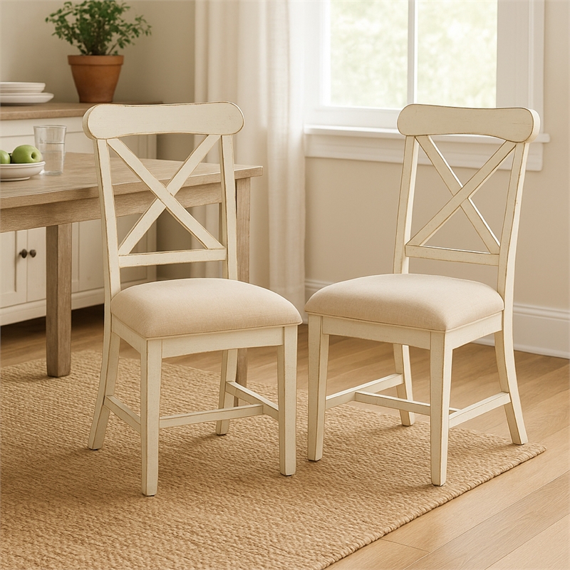 Rena Dining Chair Set of 2- X-Back Design- White Sand Mahogany Wood