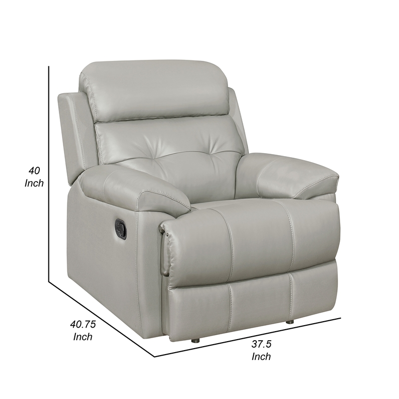 Logan 41 Inch Manual Recliner Chair- Silver Gray Top Grain and Faux Leather