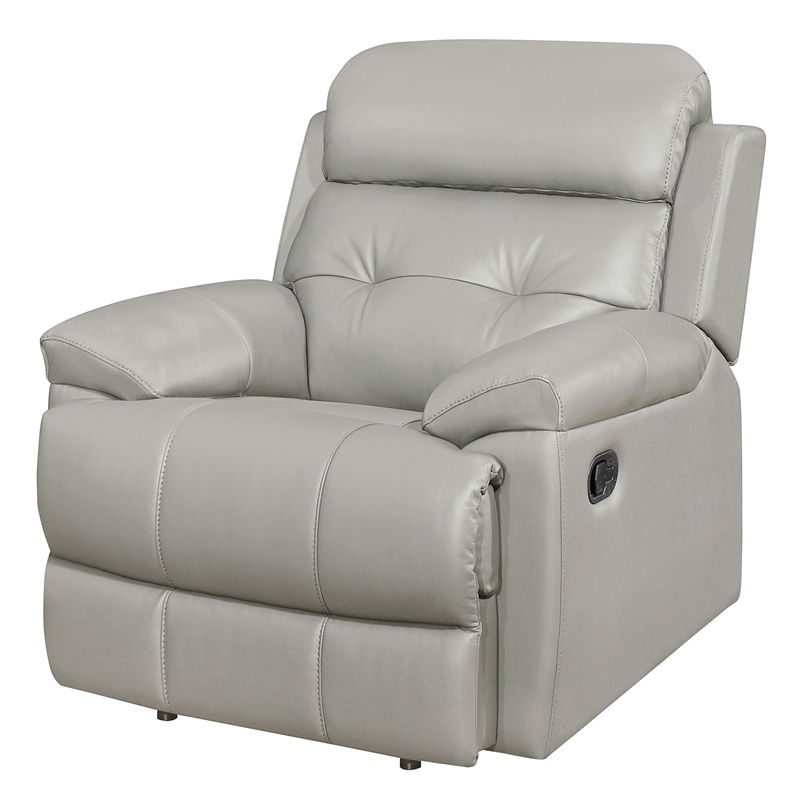 Logan 41 Inch Manual Recliner Chair- Silver Gray Top Grain and Faux Leather