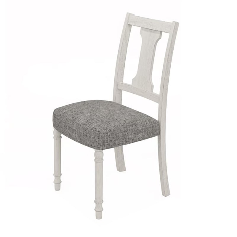 Sane 19 Inch Dining Side Chair Set of 2- Fiddleback- White Wood- Gray Linen