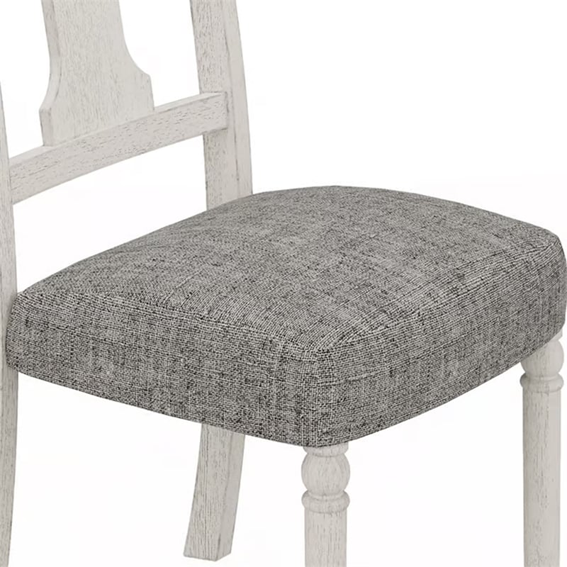 Sane 19 Inch Dining Side Chair Set of 2- Fiddleback- White Wood- Gray Linen