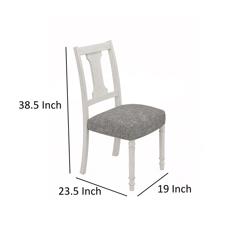 Sane 19 Inch Dining Side Chair Set of 2- Fiddleback- White Wood- Gray Linen