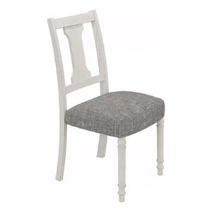 Sane 19 Inch Dining Side Chair Set of 2- Fiddleback- White Wood- Gray Linen
