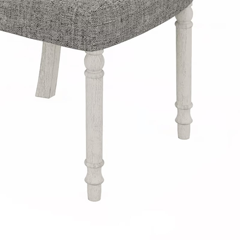 Sane 19 Inch Dining Side Chair Set of 2- Fiddleback- White Wood- Gray Linen