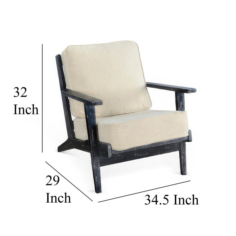 Rena Accent Lounge Chair- Beige Seat- Distressed Black Solid Wood