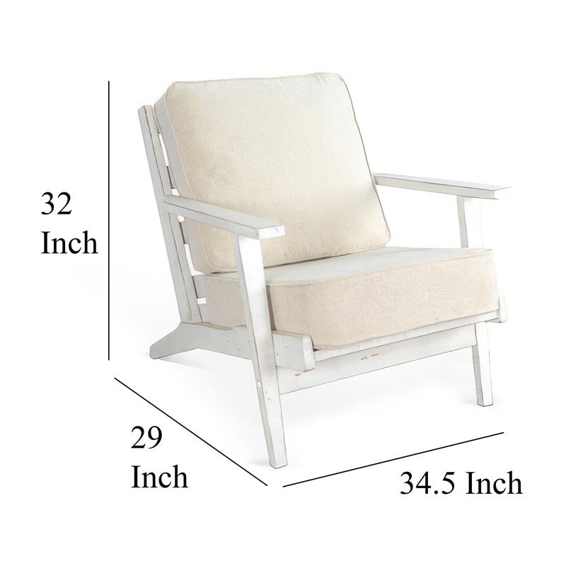 Rena Accent Lounge Chair- Beige Seat- Classic Sand White Solid Wood