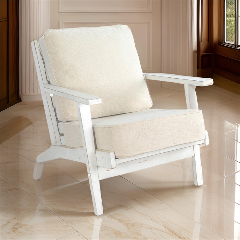 Rena Accent Lounge Chair- Beige Seat- Classic Sand White Solid Wood