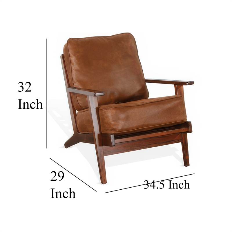 Odel Accent Lounge Chair- Faux Leather- Dark Brown Solid Wood