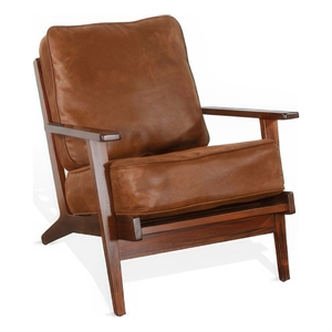 Odel Accent Lounge Chair- Faux Leather- Dark Brown Solid Wood