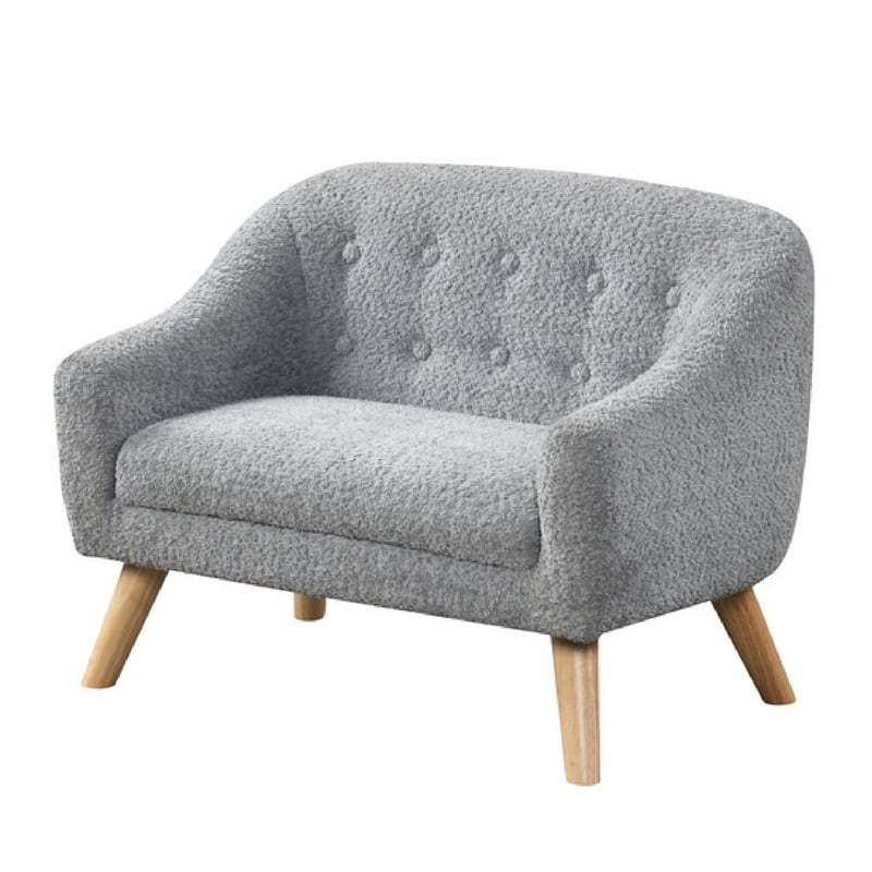 Aelia Kids Size Sofa Chair- Wood Legs- Gray Tufted Chenille 29 Inch