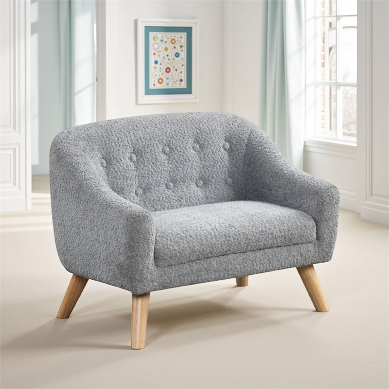 Aelia Kids Size Sofa Chair- Wood Legs- Gray Tufted Chenille 29 Inch