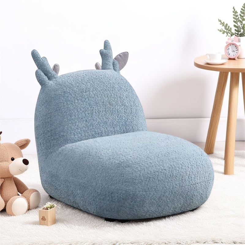 Wesie Deer Shaped Kids Chair- Sculpted Ear and Antlers- Blue Chenille