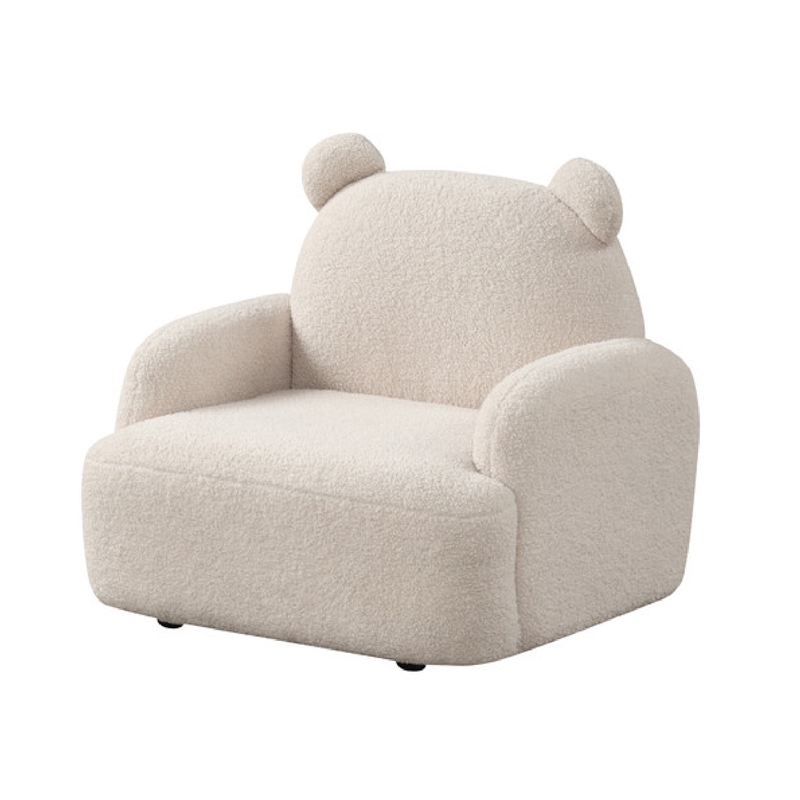 Raye Bear Shaped Kids Armchair with Black Legs- Beige Teddy Velvet