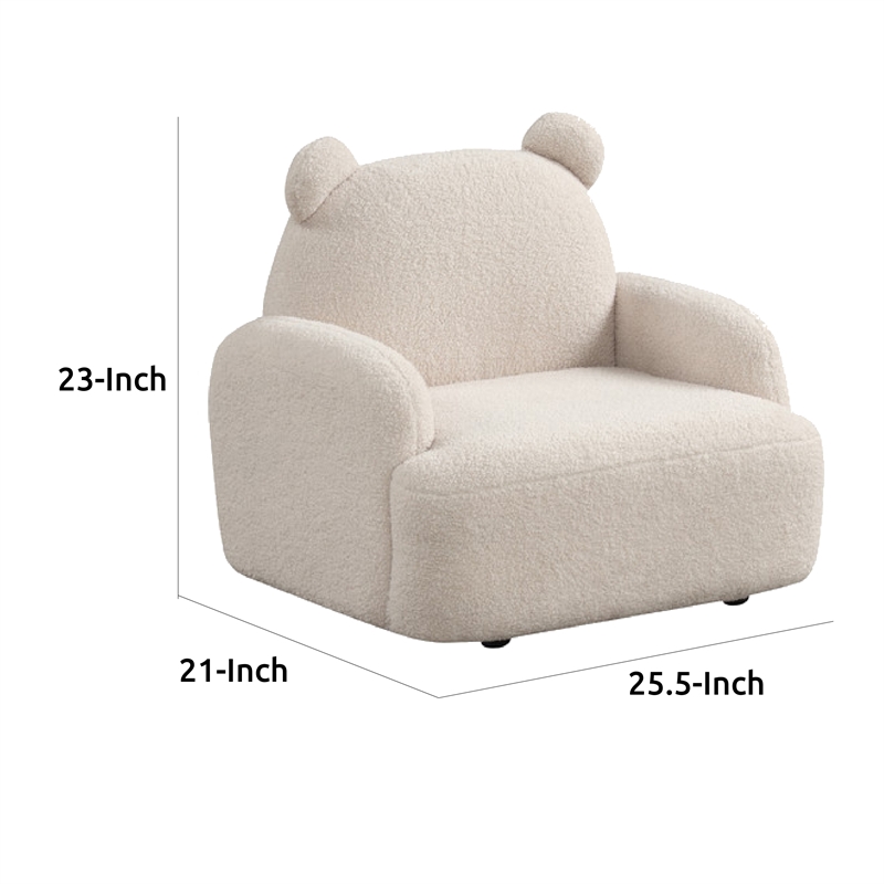 Raye Bear Shaped Kids Armchair with Black Legs- Beige Teddy Velvet