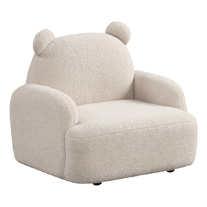 Raye Bear Shaped Kids Armchair with Black Legs- Beige Teddy Velvet