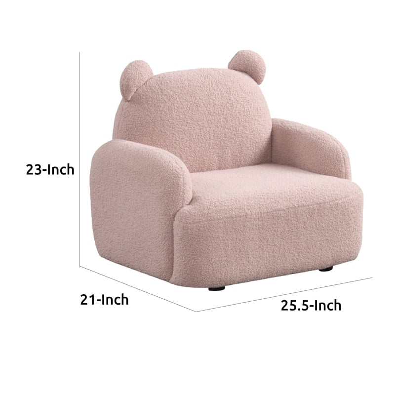 Raye Bear Shaped Kids Armchair with Black Legs- Pink Teddy Velvet