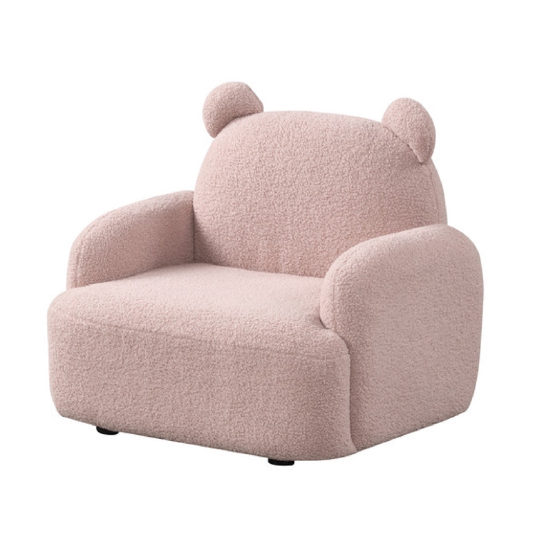 Raye Bear Shaped Kids Armchair with Black Legs- Pink Teddy Velvet
