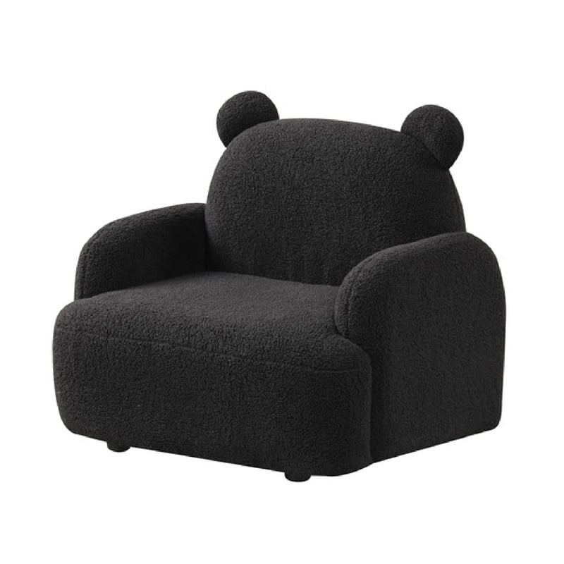 Raye Bear Shaped Kids Armchair with Black Legs- Black Teddy Velvet