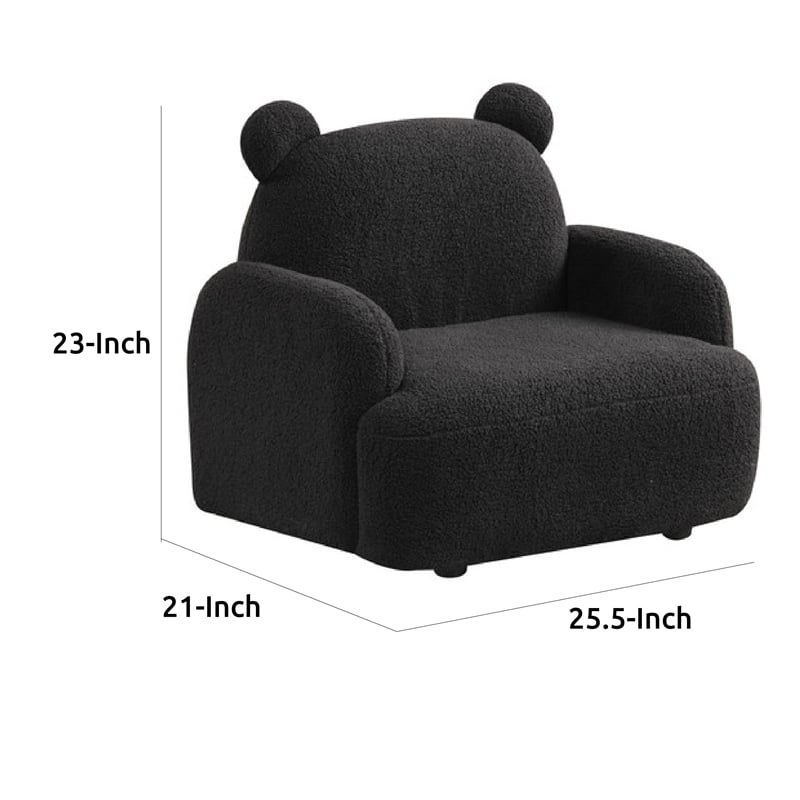 Raye Bear Shaped Kids Armchair with Black Legs- Black Teddy Velvet