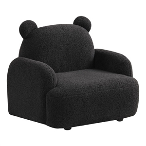 Raye Bear Shaped Kids Armchair with Black Legs- Black Teddy Velvet
