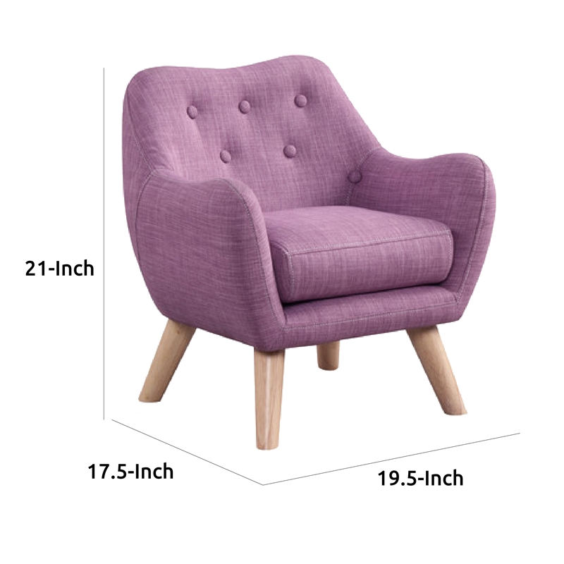 Binie Kids Chair w Wood Angled Legs- Pink Purple Button Tufted Linen