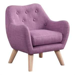 Binie Kids Chair w Wood Angled Legs- Pink Purple Button Tufted Linen