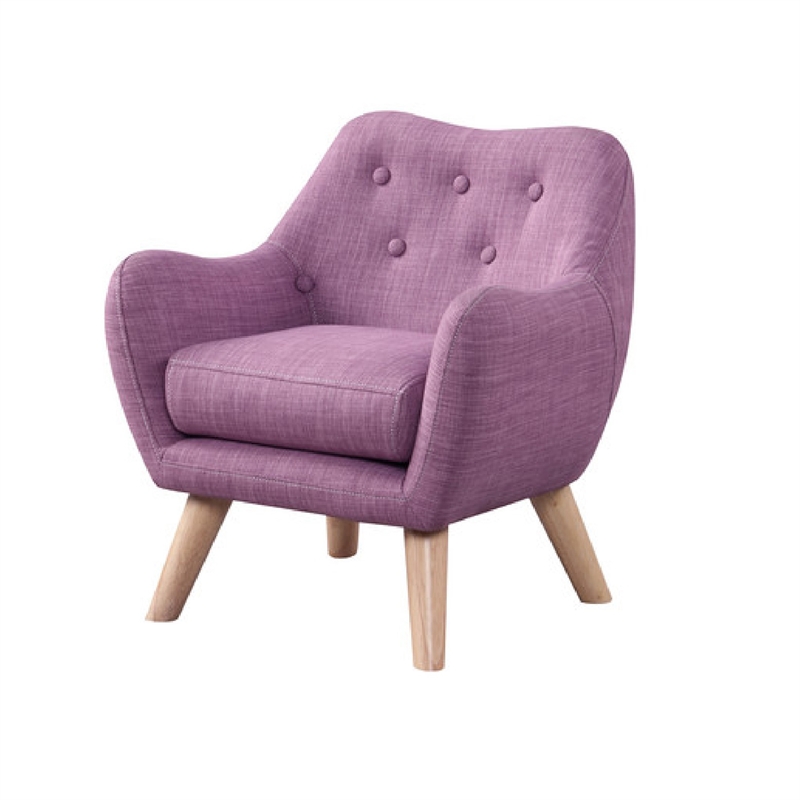 Binie Kids Chair w Wood Angled Legs- Pink Purple Button Tufted Linen