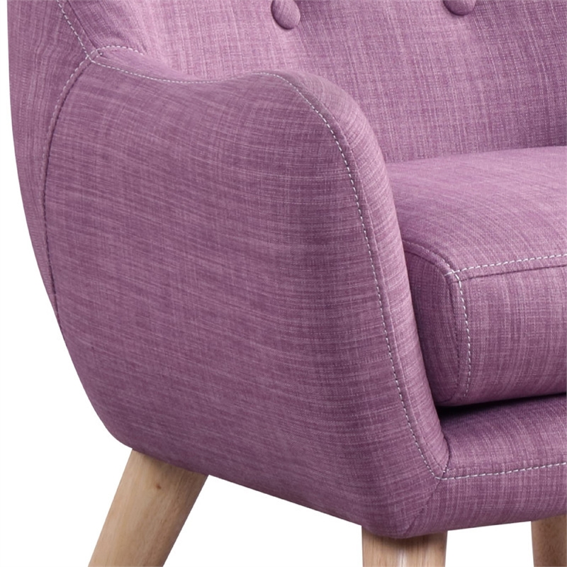 Binie Kids Chair w Wood Angled Legs- Pink Purple Button Tufted Linen