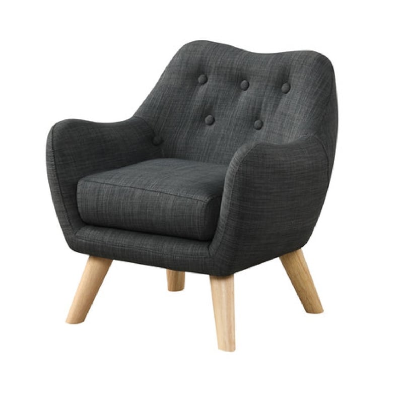 Binie Kids Chair with Wood Angled Legs- Gray Button Tufted Linen