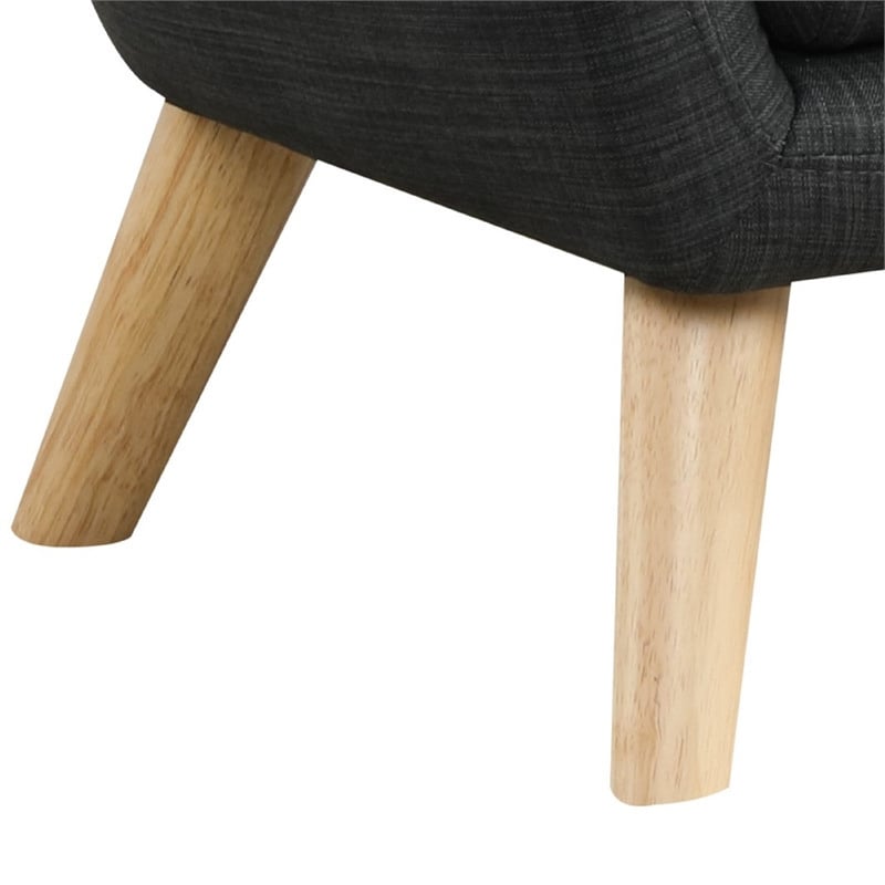 Binie Kids Chair with Wood Angled Legs- Gray Button Tufted Linen