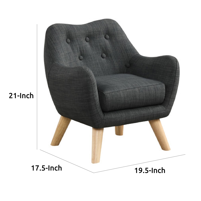 Binie Kids Chair with Wood Angled Legs- Gray Button Tufted Linen