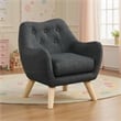 Binie Kids Chair with Wood Angled Legs- Gray Button Tufted Linen