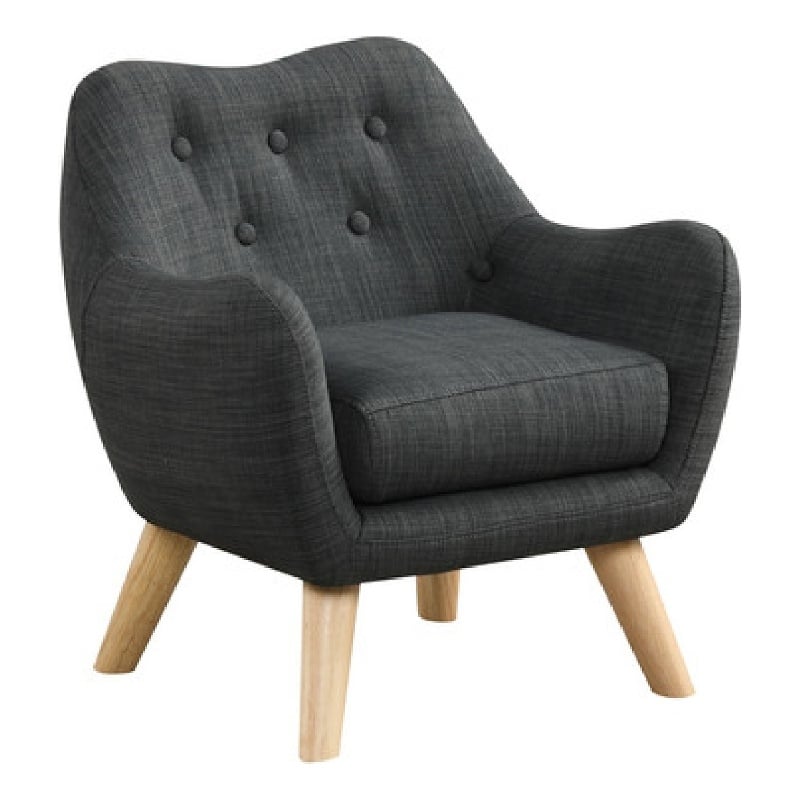 Binie Kids Chair with Wood Angled Legs- Gray Button Tufted Linen