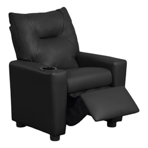 Chang Kids Recliner Chair- Built In Cupholder- Black Faux Leather