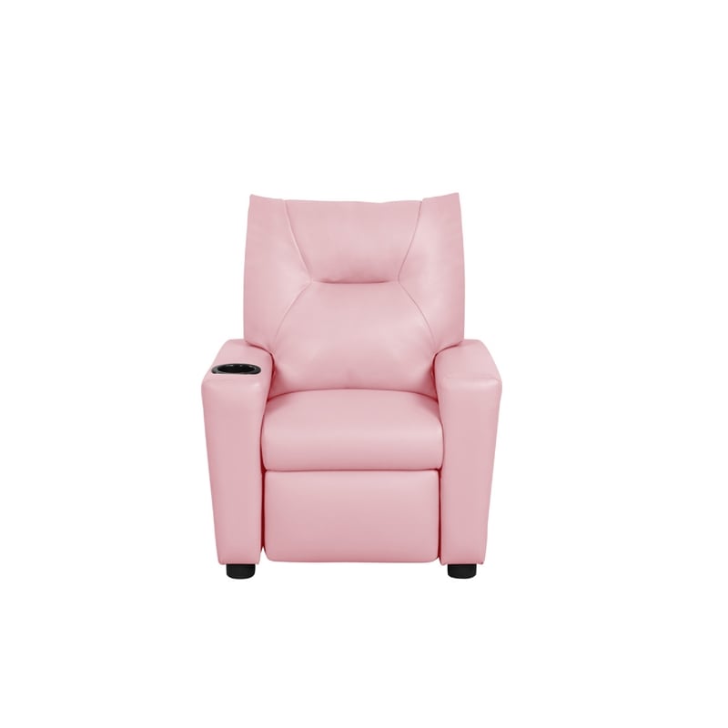 Chang Kids Recliner Chair- Built In Cupholder- Pink Faux Leather
