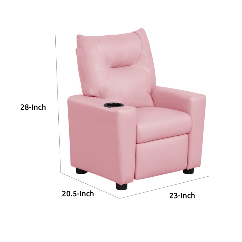 Chang Kids Recliner Chair- Built In Cupholder- Pink Faux Leather