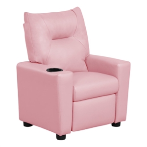 Chang Kids Recliner Chair- Built In Cupholder- Pink Faux Leather