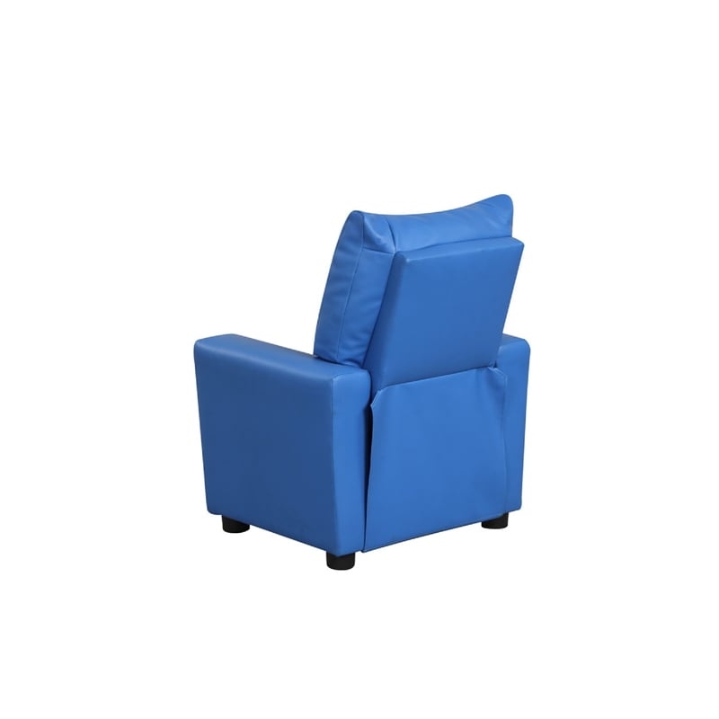Chang Kids Recliner Chair- Built In Cupholder- Blue Faux Leather