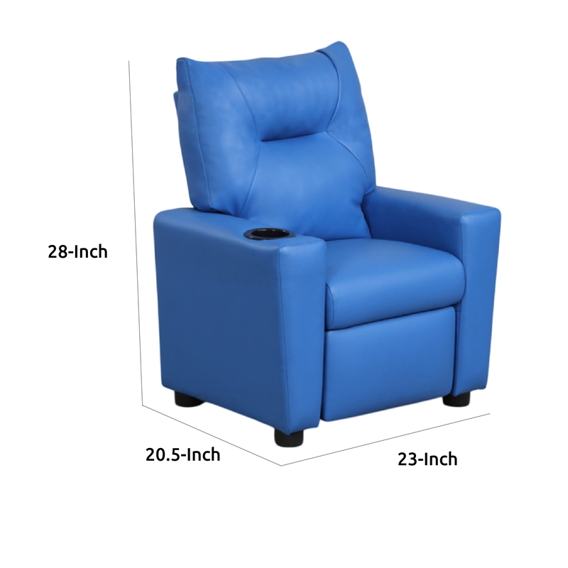 Chang Kids Recliner Chair- Built In Cupholder- Blue Faux Leather