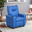 Chang Kids Recliner Chair- Built In Cupholder- Blue Faux Leather