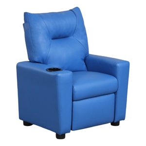 Chang Kids Recliner Chair- Built In Cupholder- Blue Faux Leather