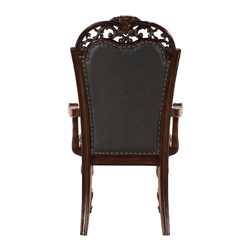 Nami Dining Armchair Set of 2- Traditional Carved Classy Cherry- Gray