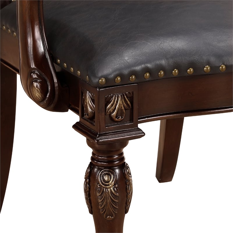Nami Dining Armchair Set of 2- Traditional Carved Classy Cherry- Gray