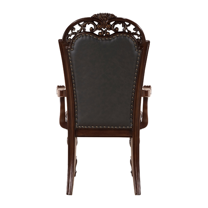 Nami Dining Armchair Set of 2- Traditional Carved Classy Cherry- Gray