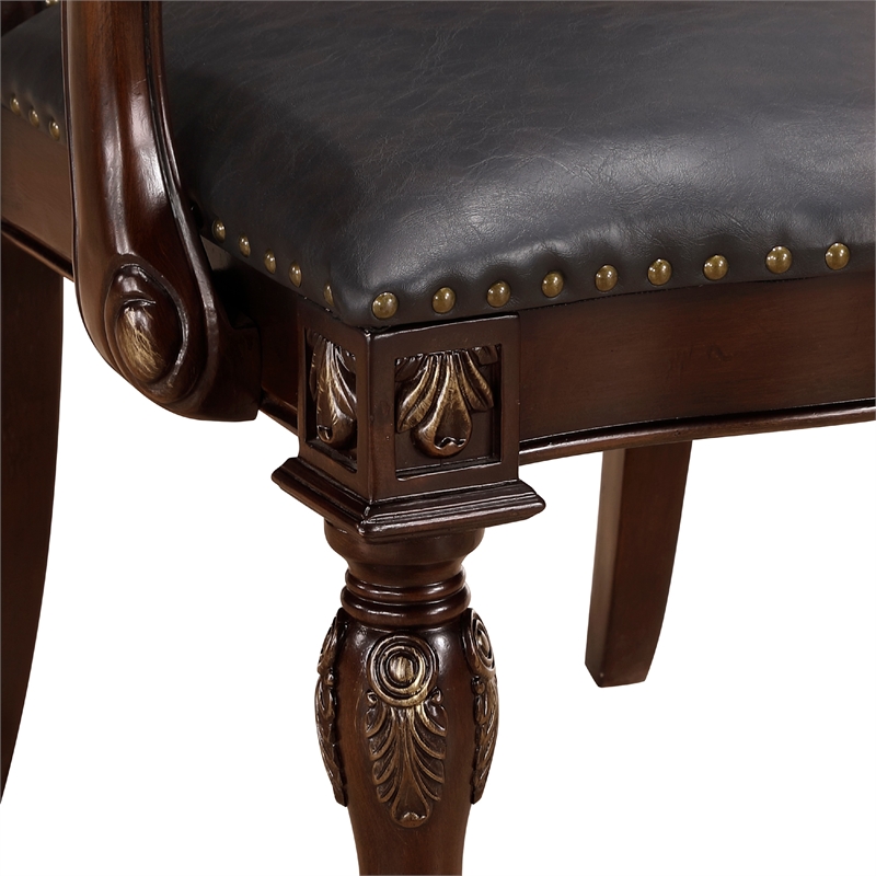 Nami Dining Armchair Set of 2- Traditional Carved Classy Cherry- Gray