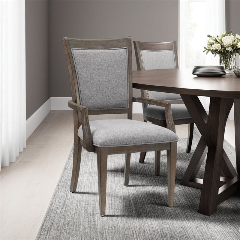 Koa Dining Armchair Set of 2- Padded Seat and Back- Driftwood Brown