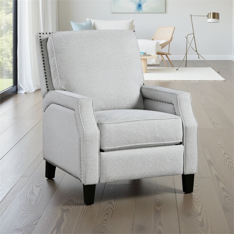 Berry Manual Push Back Recliner Chair- Gray Chenille Nailhead Trim