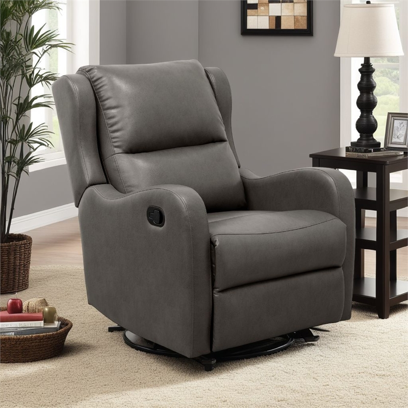 Kim Manual Glider Recliner Chair- Tab Pull- Dark Gray Faux Leather