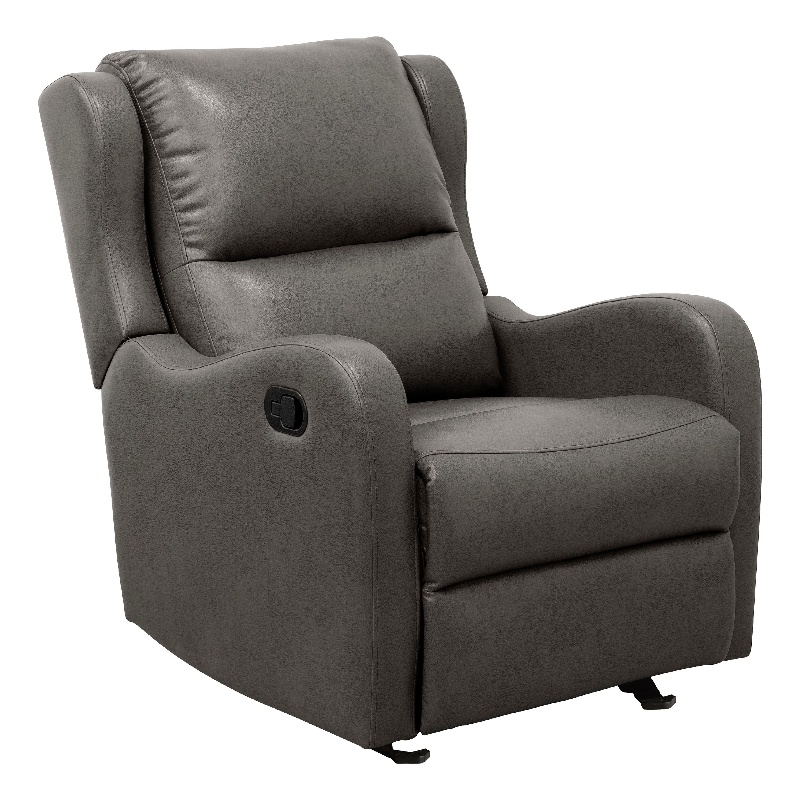 Kim Manual Glider Recliner Chair- Tab Pull- Dark Gray Faux Leather